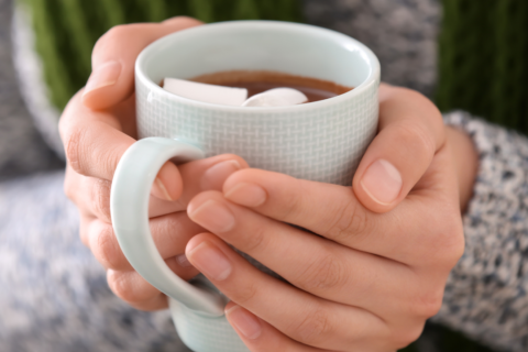 Staying warm with a hot drink